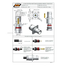Conector BNC 50 Ohms Fêmea Reto Cabo Painel Prensa Cabo RG-59 Base Quadrada 17,50mm - LF-41 - Gav 143 - KLC
