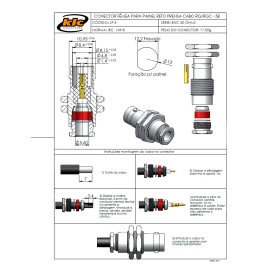 Conector BNC 50 Ohms Fêmea Reto Cabo Painel Prensa Cabo RG-58/RGC-58 C/Rosca e 2 Porcas - LF-5 - Gav 115 - KLC