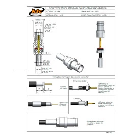 Conector BNC 50 Ohms Fêmea Reto Cabo Crimpagem RGC-58 - LF-66 - Gav 66 - KLC