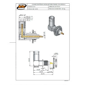 Conector BNC 50 Ohms Fêmea Angular para Painel LF-6 - Gav 06 - KLC
