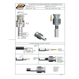 Conector BNC 75 Ohms Macho Reto Cabo Crimpagem 1694-A - LM-66 - Gav 43 - KLC