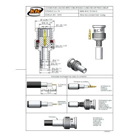 Conector BNC 75 Ohms Macho Reto Cabo Crimpagem RG-59 - LM-75 - Gav 78 - KLC