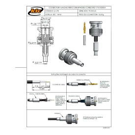 Conector BNC 75 Ohms Macho Reto Cabo Crimpagem RG-174 - LM-95 - Gav 79 - KLC