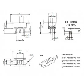 Chave HH 110/220V Bipolar com 6 Terminais 10A/120V e 6A/250V - HH-201 M1FG3FS1Q - Margirius