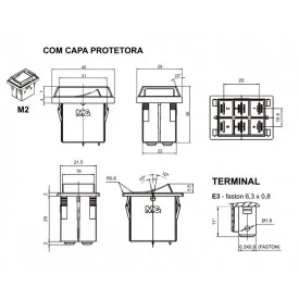 Chave Gangorra / Tecla Bipolar com Proteção cor Preta 15A/250V 30.223 Liga/Desliga M2FT2FE3G - Margirius