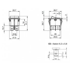 Chave Gangorra / Tecla Bipolar sem Trava cor Vermelha 3A/250Vac e 6A/120Vac 20.208 Liga/(Liga) M2FT4EE3S - Margirius