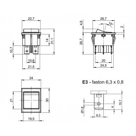Chave Gangorra / Tecla Bipolar com Trava 3A/250Vac 20.201 Liga/Liga M2FT4FE3S - Margirius