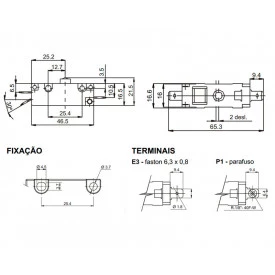 Chave Micro Switch com Pino Básico 20A/120Vac IR/E3 MG-2601 - Margirius
