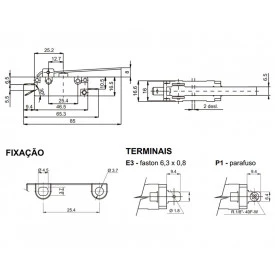 Chave Micro Switch com Haste 20A/120Vac IR/E3 MG-2603 - Margirius