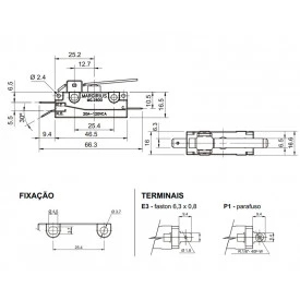 Chave Micro Switch com Haste 20A/120Vac IR/E3 MG-2605 - Margirius