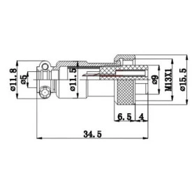 Conector Mini Mike Fêmea M12 - 2 a 7 Vias - YLF001/XP