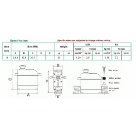 Servo Motor 4.8V ~ 6.0V ROB-10333 S05NF STD - Utilizado na Garra Robótica ROB-11524 - GC-14