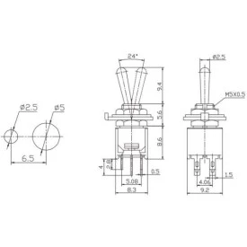 Chave Alavanca DPDT com 6 Terminais Solda Fio com Trava Liga/Liga - SMTS-202-2A1 - Jietong