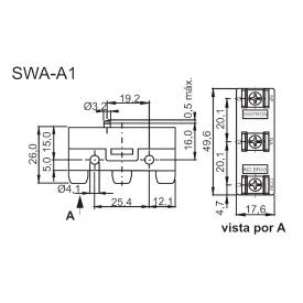Chave Micro Switch com Pino 15A/250Vac SWA-A1 - Switron