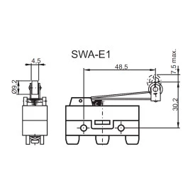 Micro Switch com Haste Rígida 37,5mm com Rolete 15A/250V - SWA-E1 - Switron