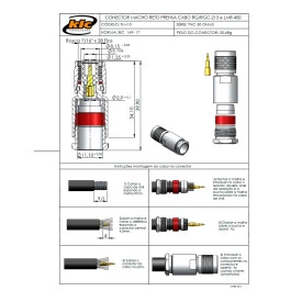 Conector TNC Macho Reto Cabo Prensa Cabo RG-213 / RGC-213 - TM-10 - Gav 129 - KLC