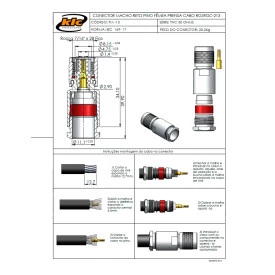 Conector TNC Macho Reto Cabo Prensa Cabo RG-213/RGC-213 Pino Fêmea - TM-13 - Gav 121 - KLC