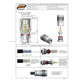 Conector TNC Macho Reto Cabo Prensa Cabo RG-59 Bucha Shilden - TM-3 - Gav 94 - KLC