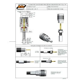 Conector TNC Macho Reto Cabo Crimpragem RG 174 Pino Fêmea Fixo - TM-37 - Gav 56 - KLC