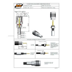 Conector TNC Macho Reto Cabo Crimpagem RG-58 Fixo - TM-3CR - Gav 114 - KLC