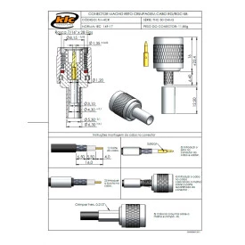 Conector TNC Macho Reto Cabo Crimpragem RG/RGC-58 Pino Solto - TM-4CR - Gav 49 - KLC