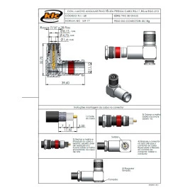 Conector TNC Macho Angular Cabo Prensa Cabo RG-213 / RGC-213 com Pino Fêmea - TM-68 - Gav 106 - KLC