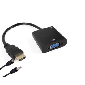 Cabo HDMI Mini de 15 cm para VGA Fêmea Cor Preta + Cabo P2 Estéreo - 34849-CB0360