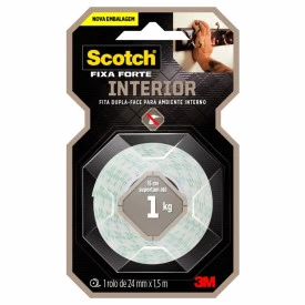 Fita 3M Dupla Face Scotch Fixa Forte Espuma - Uso Interno - 24 mm x 1,5 m