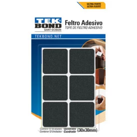 Feltro Adesivo Quadrado Preto 30mm - Embalagem com 12 Unidades - Tekbond