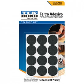 Feltro Adesivo Redondo Preto 46mm - Embalagem com 20 Unidades - Tekbond