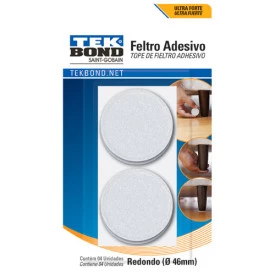 Feltro Adesivo Redondo Branco 46mm - Embalagem com 4 Unidades - Tekbond