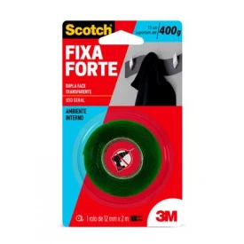 Fita 3M Dupla Face Scotch Fixa Forte Transparente - Uso Interno - 12mm x 2M