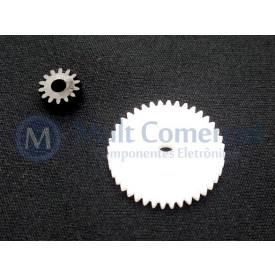 Kit com 2 Engrenagens com Pinhões 14 e 40 Dentes com Furo de 3,18mm - Embalagem com 2 unidades