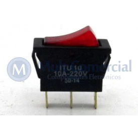 Interruptor de Tecla Unipolar ITU 10 LIGA/DESLIGA - Tecla Luminosa Neon Vermelho - Emicol