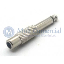 Plug adaptador Metálico RCA Fêmea Niquelado para P10 Mono Macho - JL163