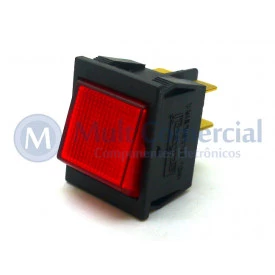 Interruptor de Tecla Bipolar ITB 14 LIGA/DESLIGA - Tecla Luminosa Neon Reta Vermelho - Emicol