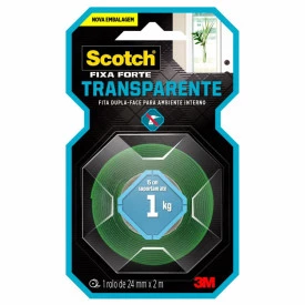 Fita 3M Dupla Face Scotch Fixa Forte Transparente - Uso Interno - 24mm x 2M