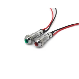 Sinalizador Olho de Boi 8mm com Fio de 15cm - Verde ou Vermelho - XD8-2W 12V