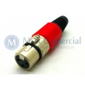 Conector XLR Fêmea Solda Fio Para Cabo JD-W9405 - Vermelho